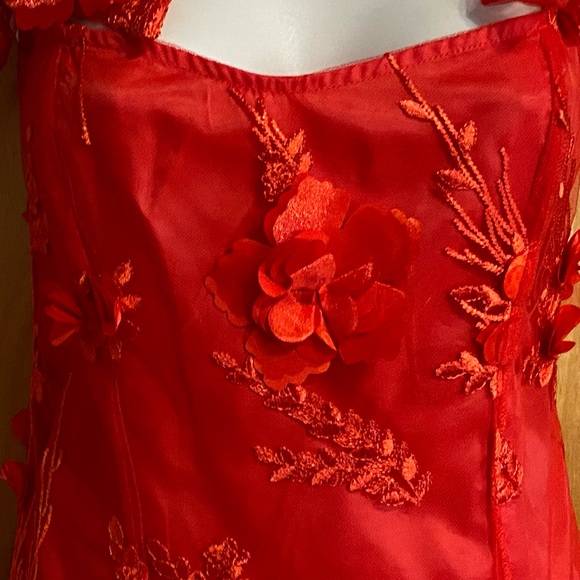 Adorable NWT Sugar Thrills red party dress,embroidery, floral appliqués, M - Picture 5 of 14
